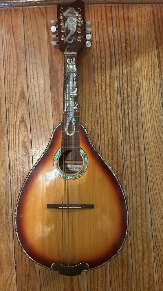Antonio Tsai acoustic mandolin, dragon designs, missing string, slight damage