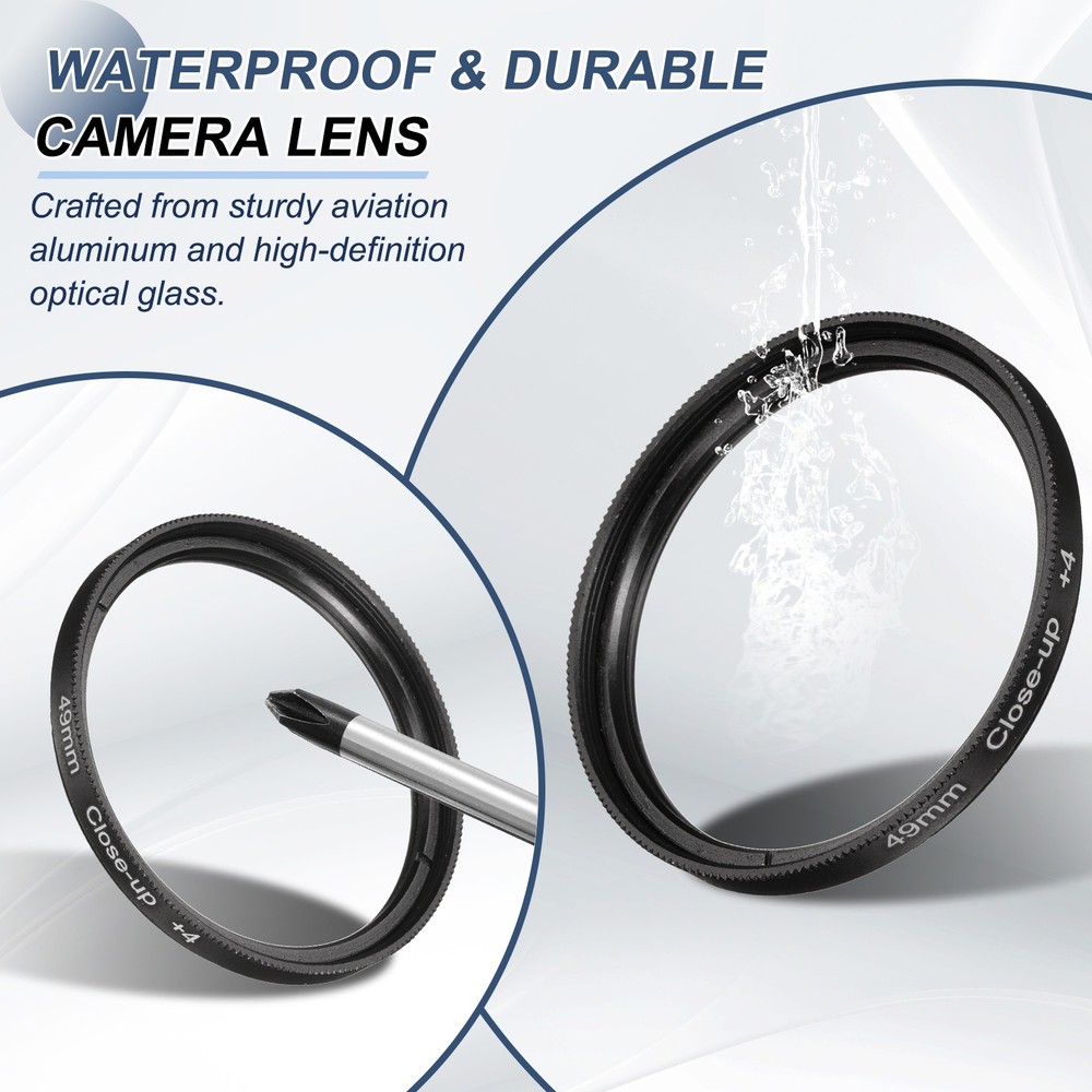 49mm Close-up Filter Macro Lens Filter +4 Diopter Magnification with Cap, Black