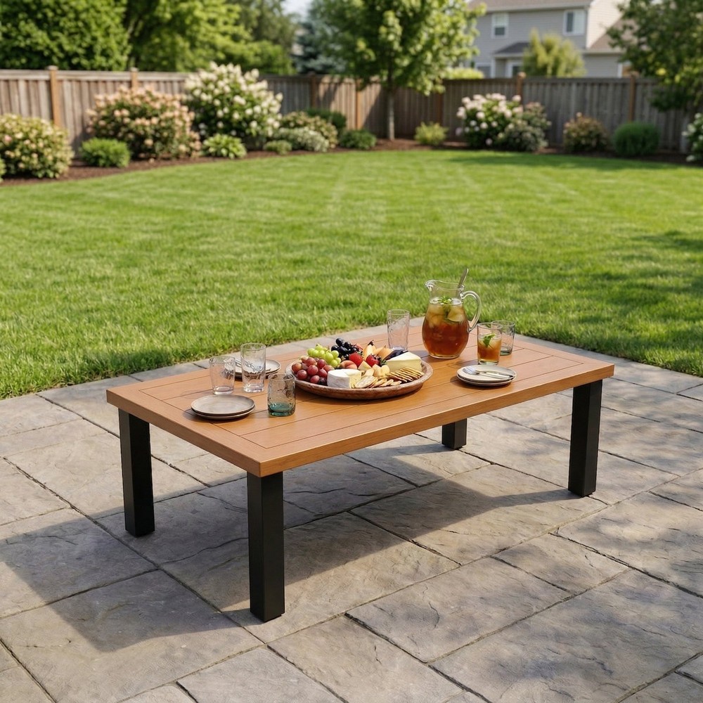 Rectangular Outdoor Coffee Table, Modern Patio Table for Deck, Backyard, Porch