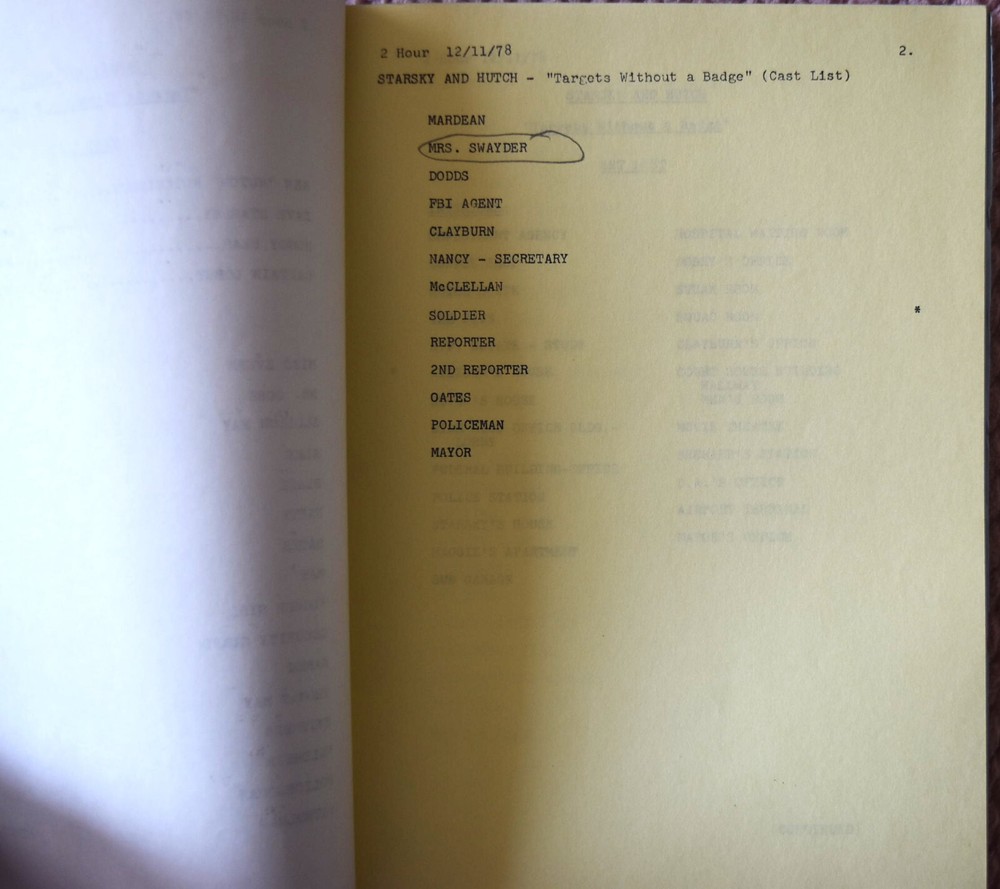 1978 Starsky and Hutch (Targets Without a Badge) Original Second Draft Script