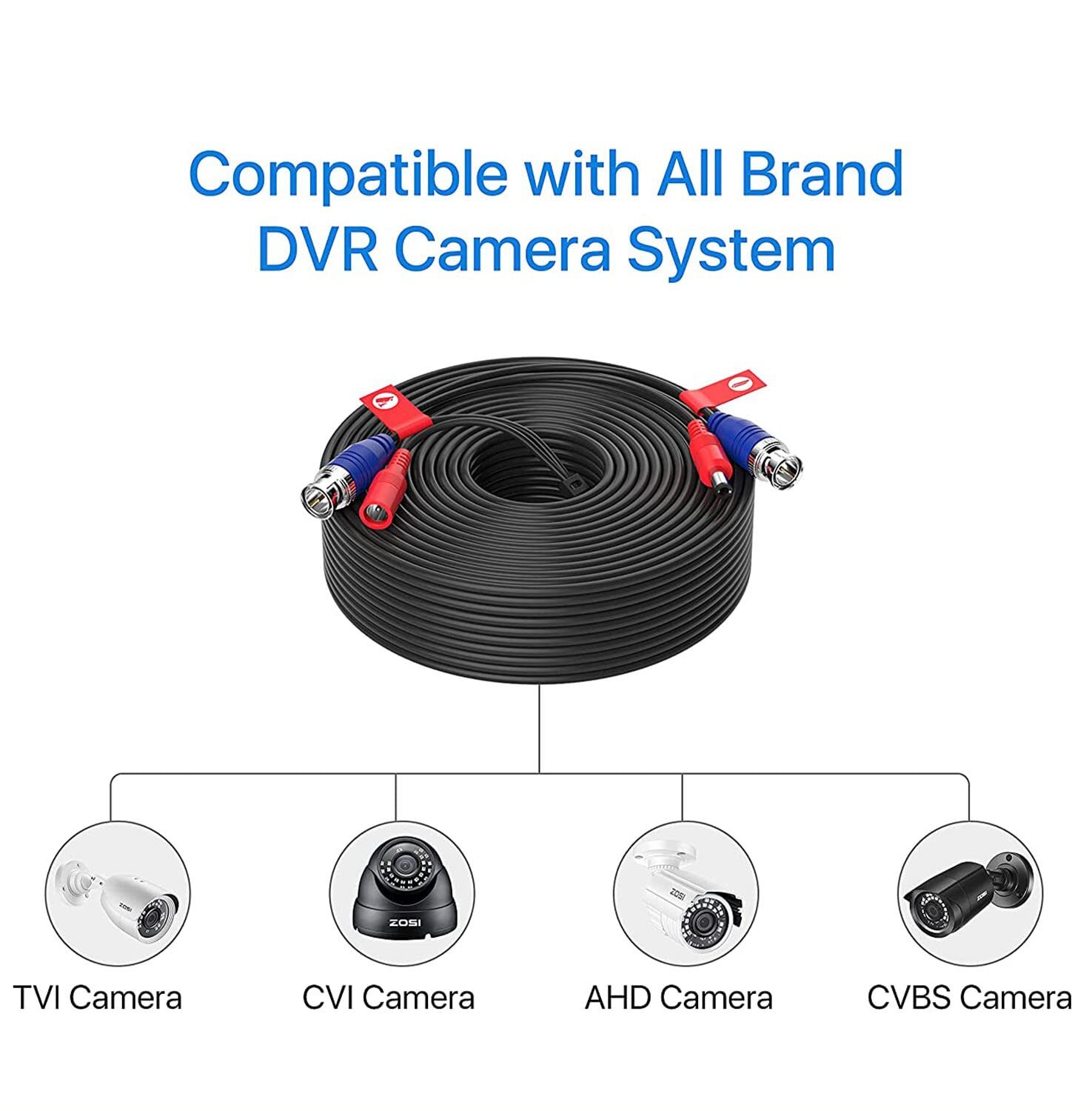 Hiseeu 100ft All-in-One BNC Video Power Cable for Surveillance Camera DVR System