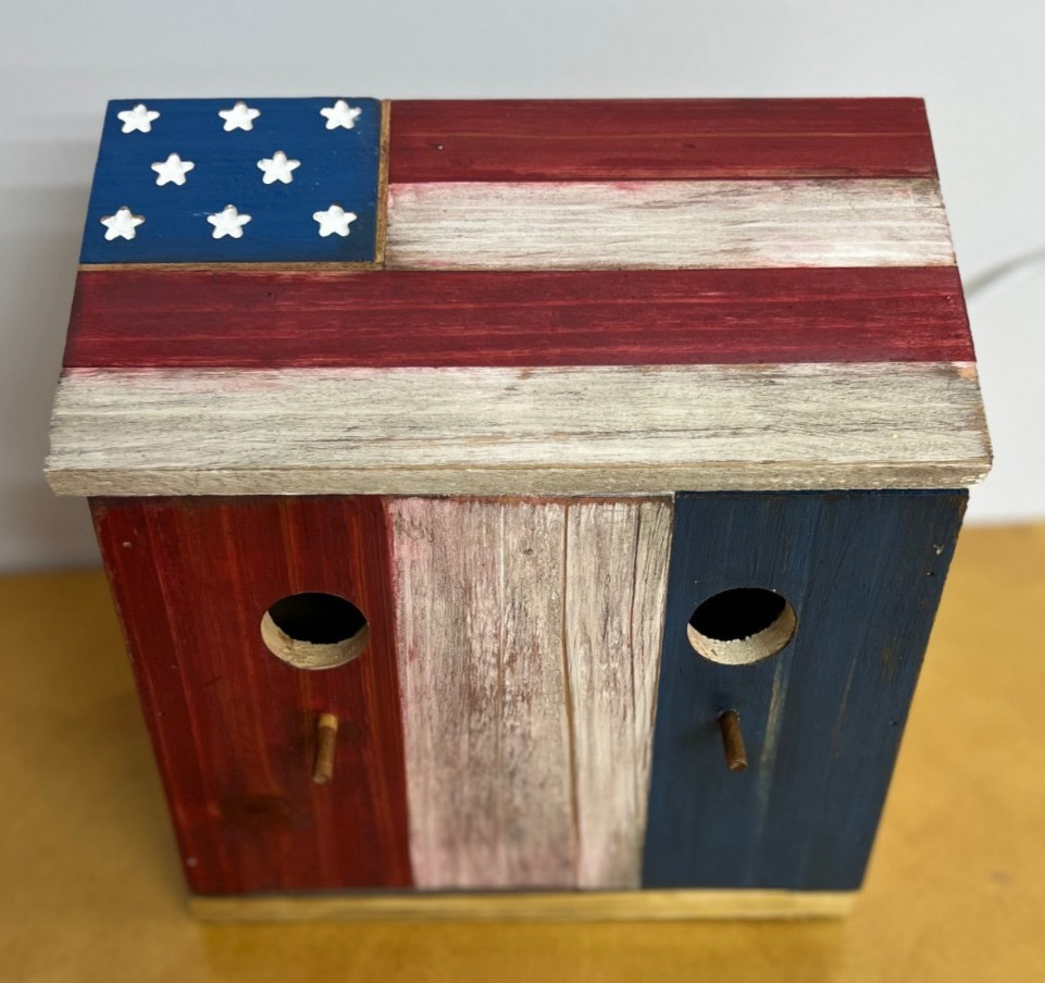 Handcrafted Cedar American Flag Birdhouse