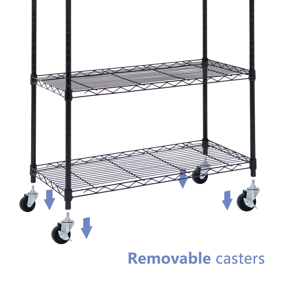 5 Layer Unit Wire Rack Storage Shelf Black Holder Kitchen Display with 4 Wheels