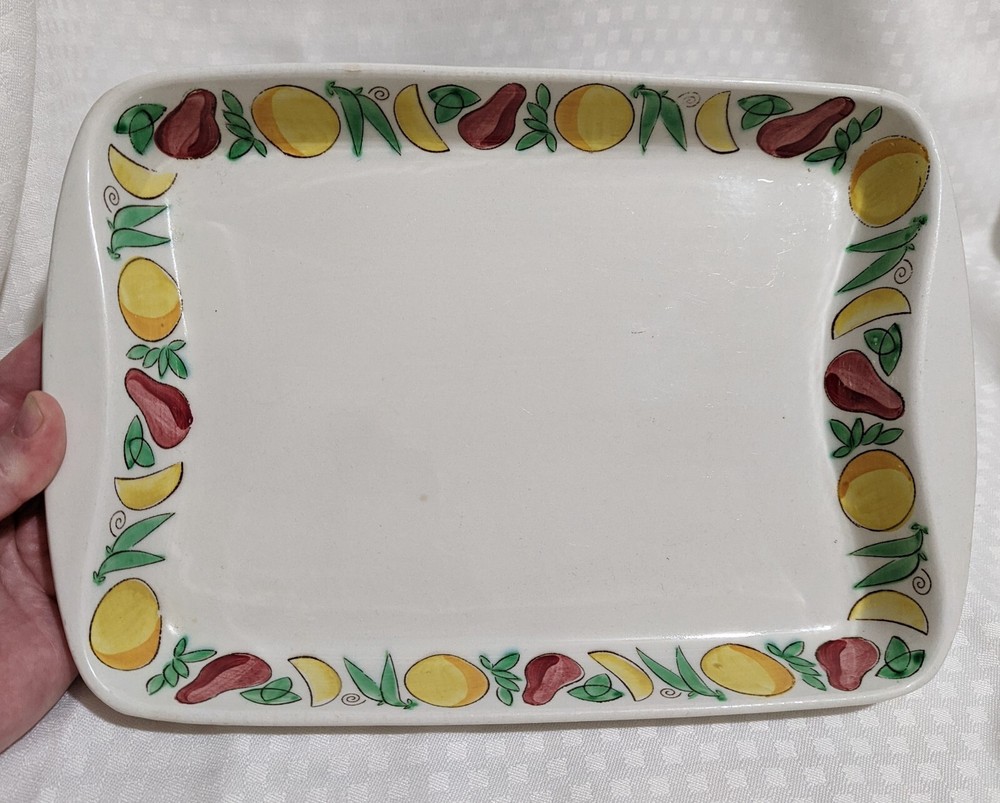 Vntg Upsala Ekebe 10"x 8" Handled Ceramic Baking Pan Made in Sweden Fruit Decor