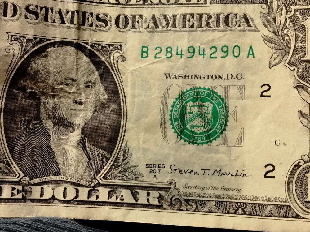 2017 A $1 Bill Wet Ink Transfer