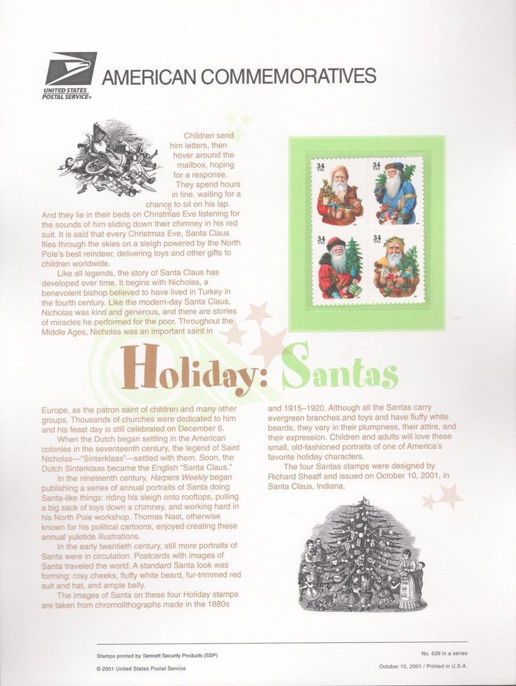 2001 Commemorative Panel Honoring Holiday Santas