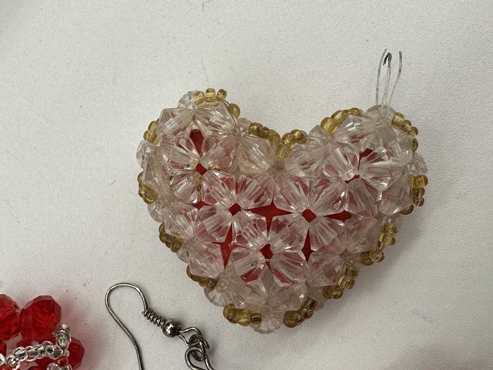 Handcrafted Red Beaded Earrings & Ring