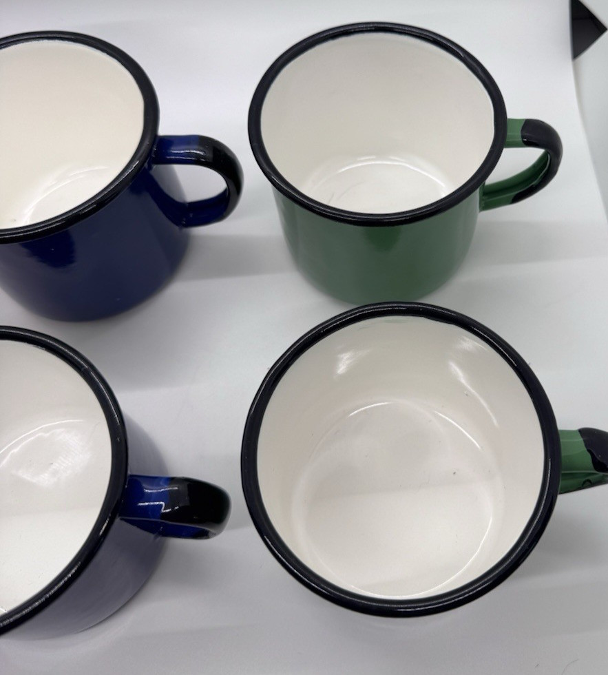 Vintage Red Blue Green Enamel Mug - Made in Poland - Size 8 - MCM