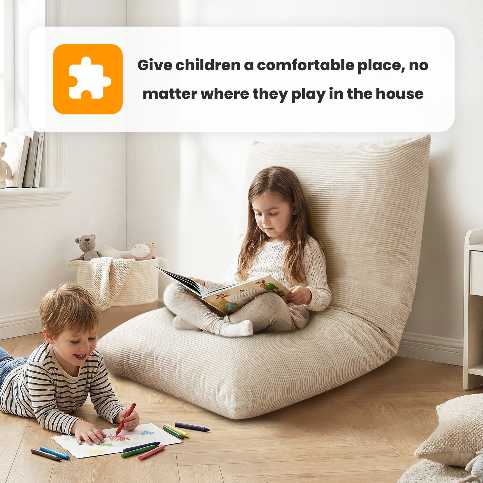 30x50 in Sponge Compression Sofa Chair Convertible Bean Bag w/ Cushion Washable