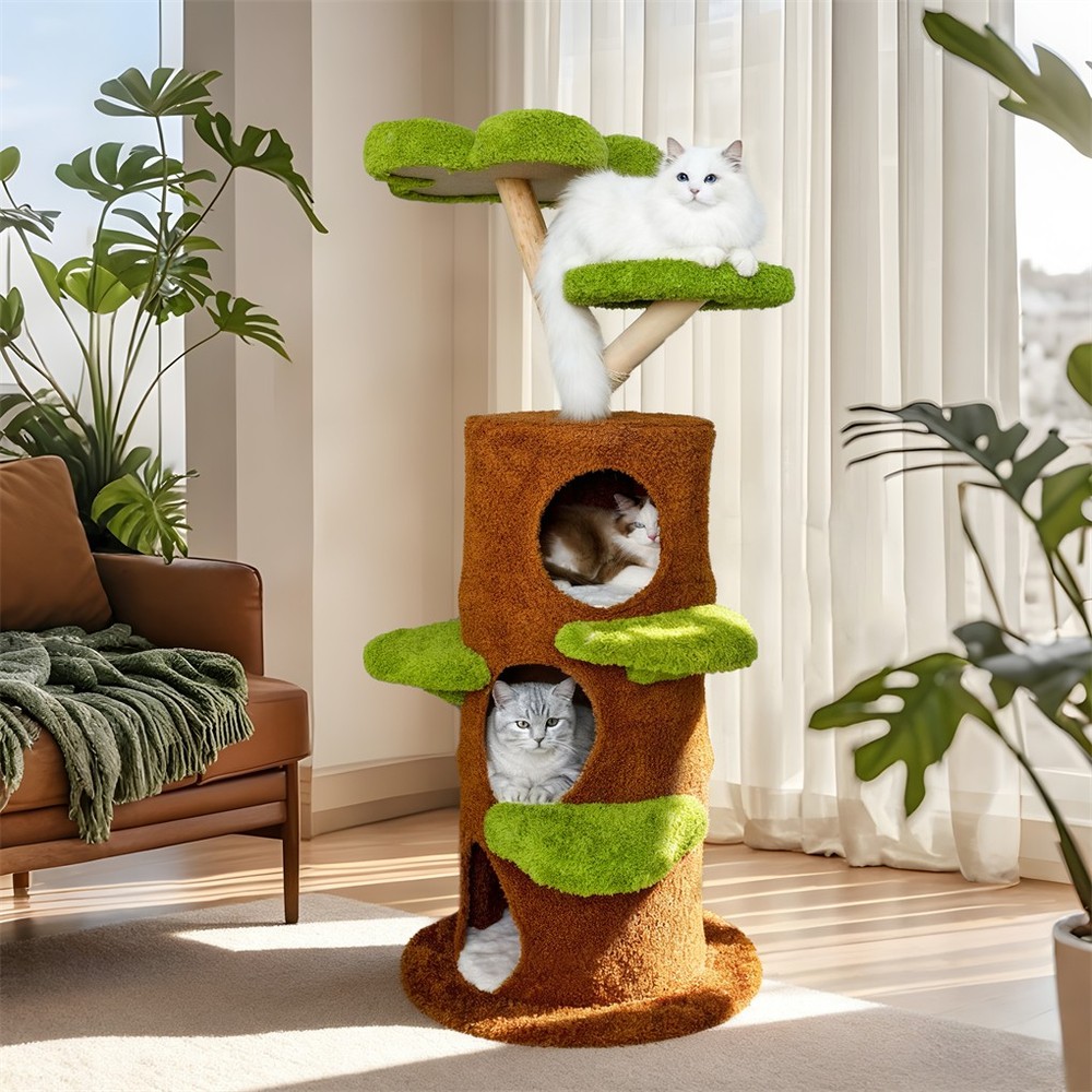 Multi-Level Indoor Cat Climbing Tree Flower Perch Plush Cave Cat Activity Tree