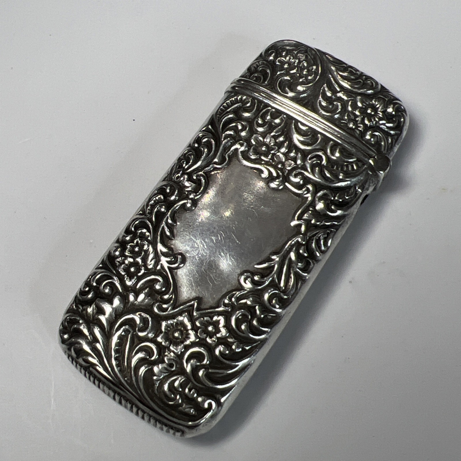 Antique Sterling Silver Ornate Floral Motif Match Safe Vesta Case HAS MONO