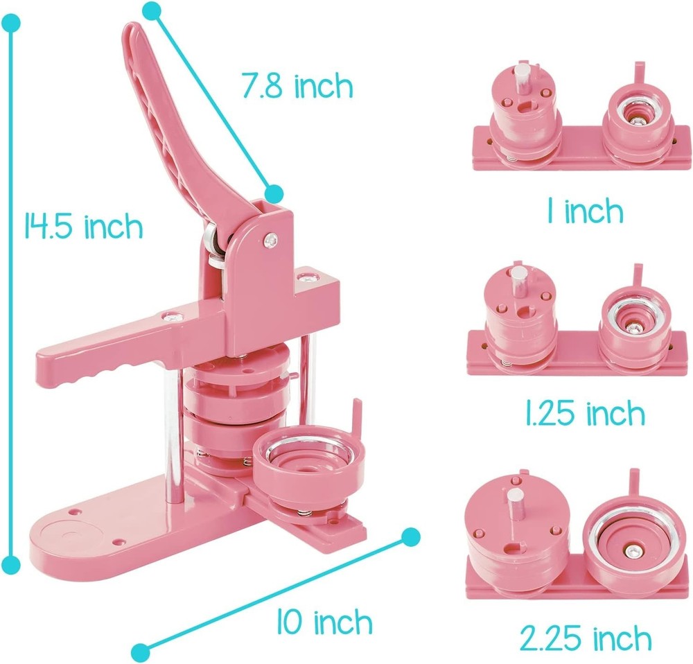 Pro Button Pin Maker Machine - 3 Mold Sizes, 300pc Kit, Labor-Saving