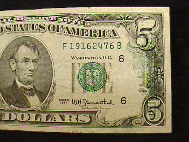 ERROR $5 FIVE DOLLAR BILL, PARTIAL OVERPRINT, DARK INK