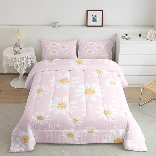 White Daisy Kids Comforter Set Size,Flowers Plants Rustic Twin Multi 09