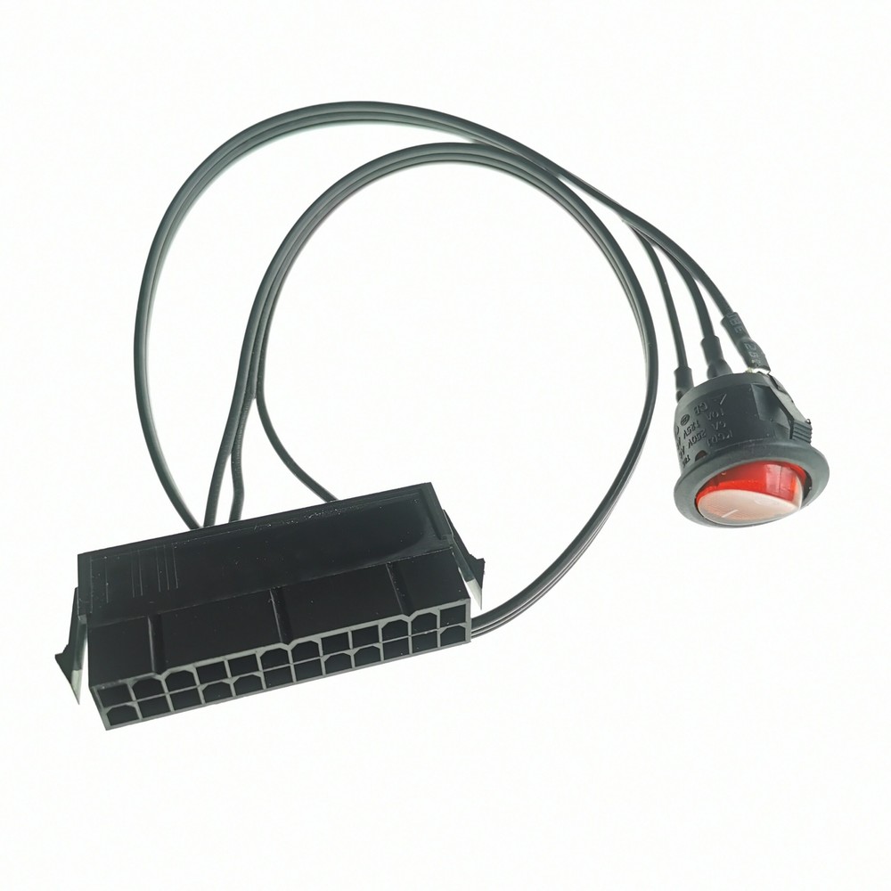 PC Server ATX PSU 24Pin Starter Switch Button Power Cable Self-Lock Boat Shape