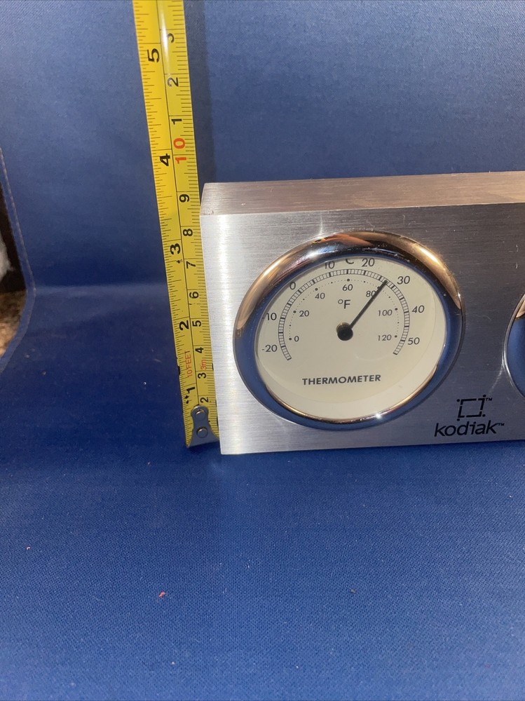 DUAL-FUNCTION DESK CLOCK-CLOCK/THERMOMETER-STAINLESS STEEL-KODIAK WORKS