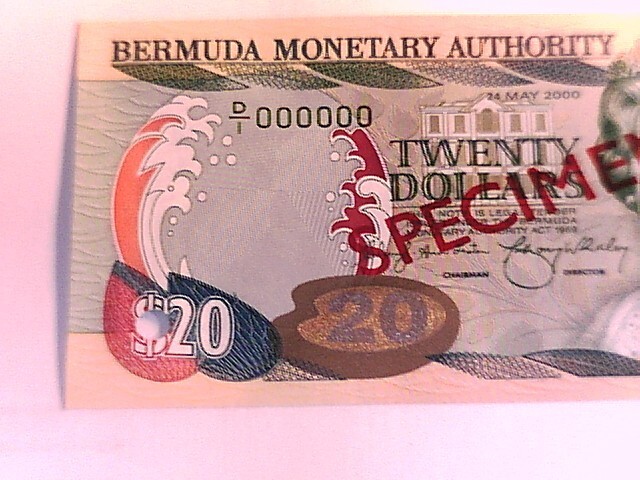 Bermuda 2000 Twenty Dollar SPECIMEN note Choice Crisp Uncirculated.