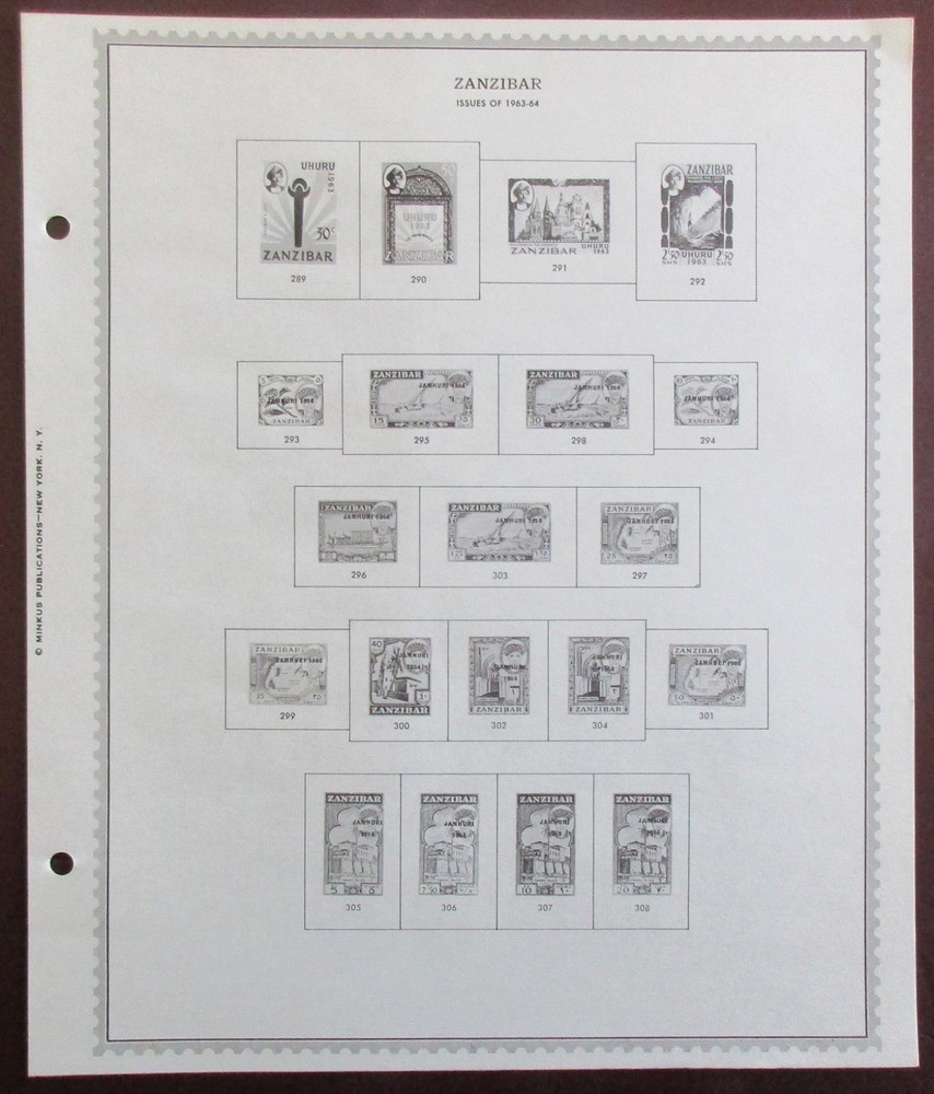 Zanzibar: Clean Set of Unused Minkus Supreme Global Pages to 1967