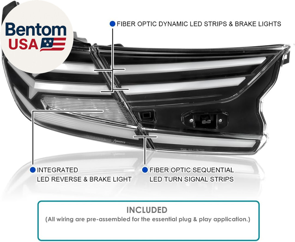 Black LED Sequential Tail Lights W/White Light Bars and Startup Animation Compat