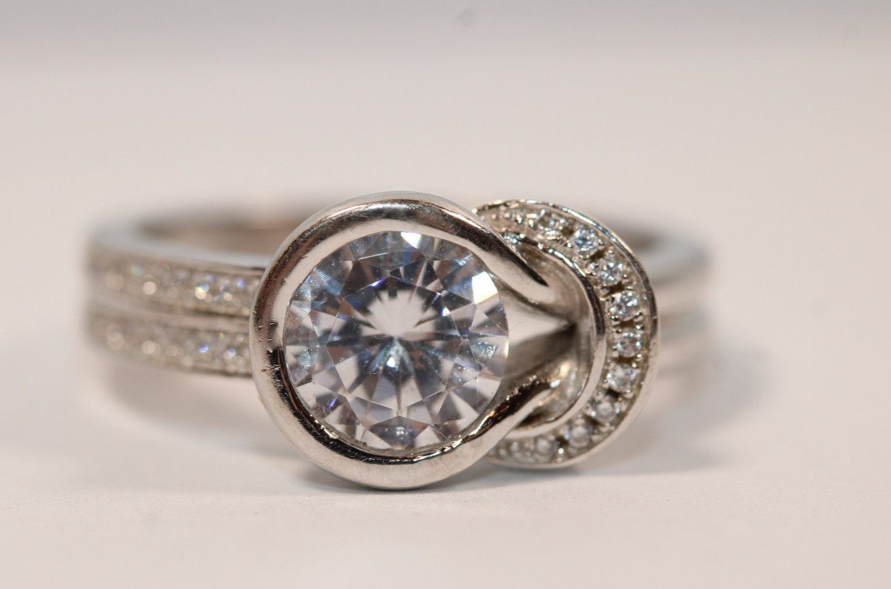 2Ct Knot Lab Created??? Diamond Solitaire Engagement S925 Size 7