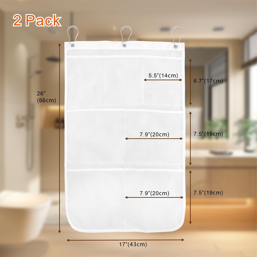 Mesh Shower Caddy Hanging, 7 Pockets Hanging Bathroom Organizer with Quick Dr...