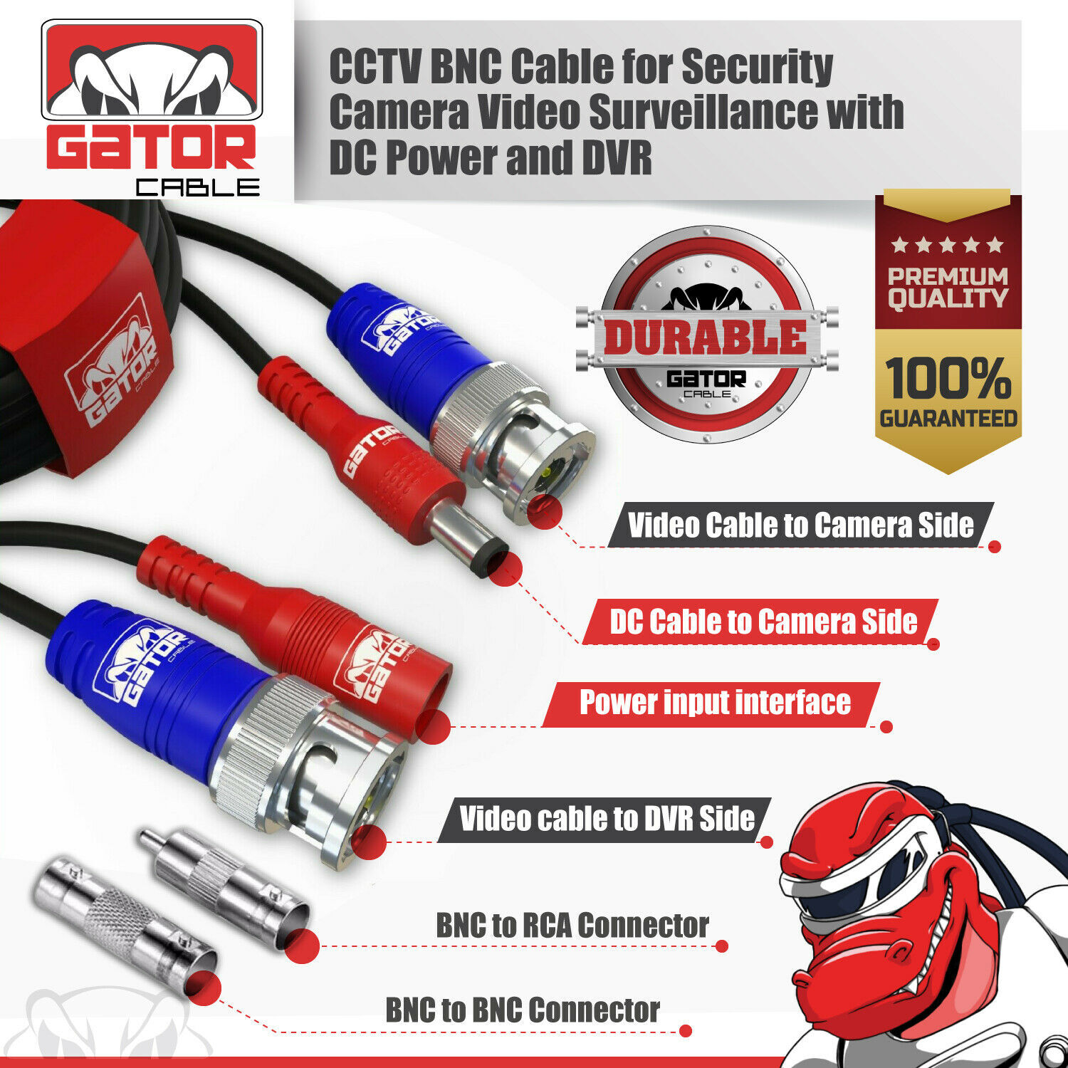 CCTV Cable Camera Security Surveillance BNC Extension Wire DC Power Video DVR HD