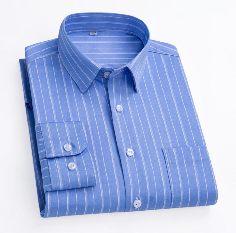 Mens Dress Shirts Formal Business Long Sleeves Striped Elastic Non Iron Shirts