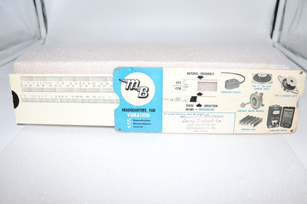 1954 Copr. Slide Chart MB MANUFACTURING Vibration Computer