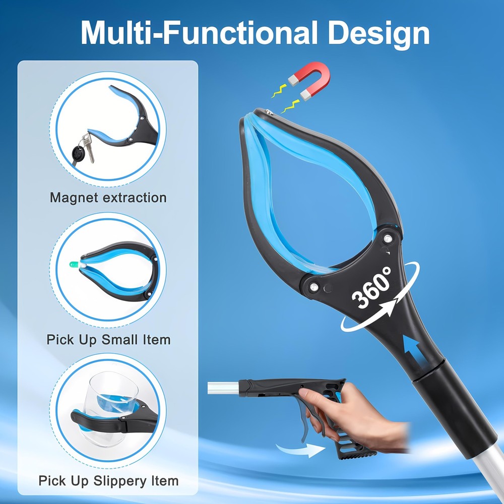 Grabber Reacher Tool - 32” Extra Long Foldable Gripper and Reaching Blue