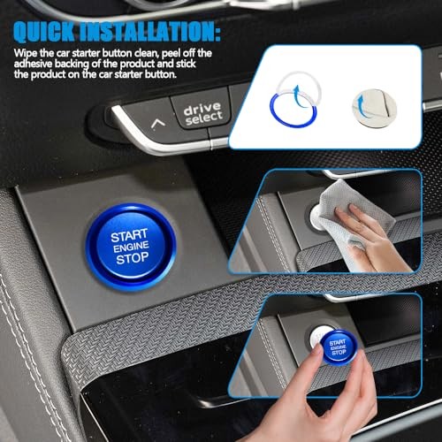 Car Push Start Button Cover, Aluminum Engine Start Stop Button Cover with Blue