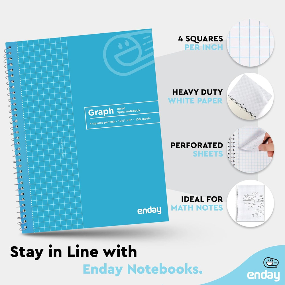 Emraw Graph Paper Notebook (4 Pack) Grid Notebook, Graph Paper Spiral Notebook,