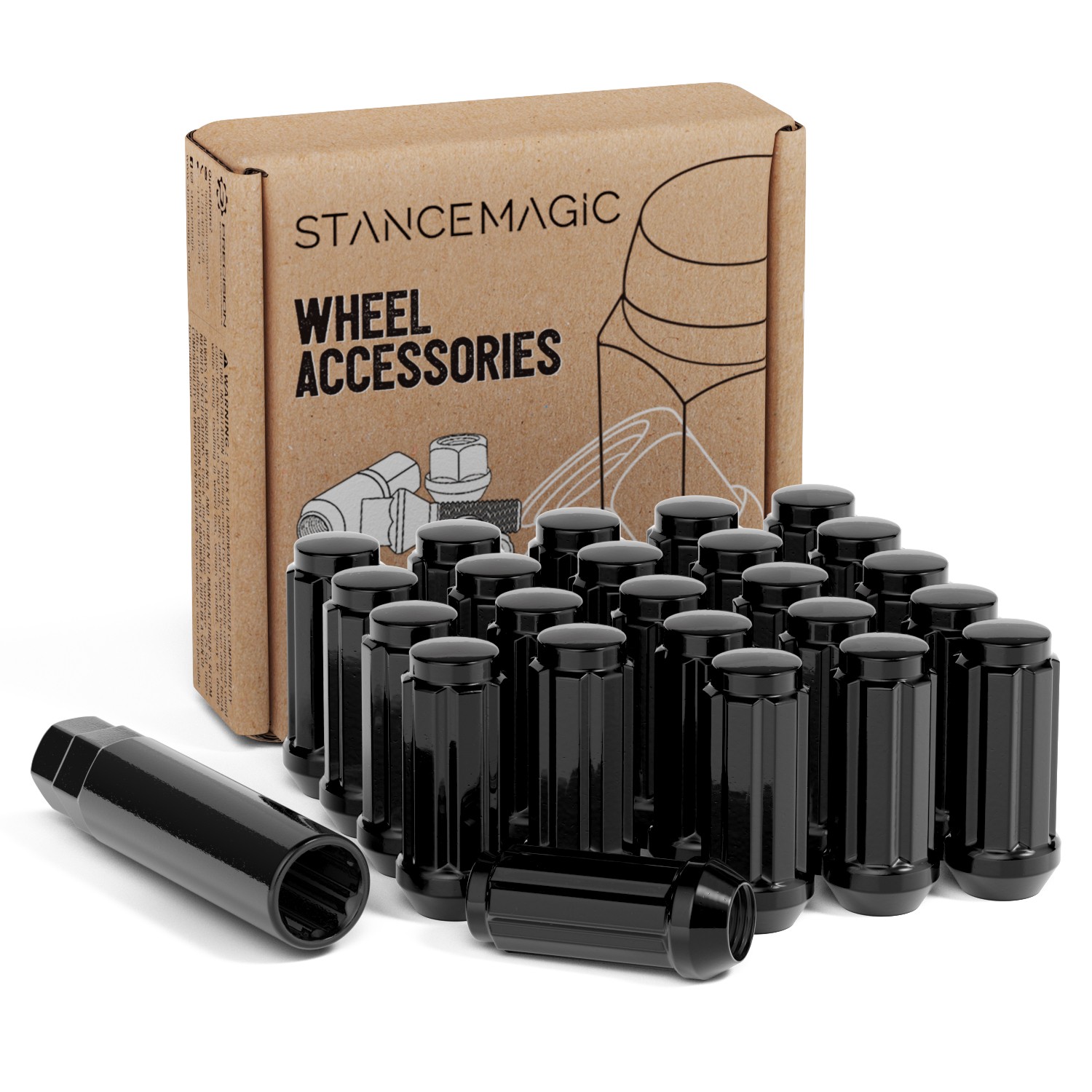 24pc Black Spline Lug Nuts | 14x2 Threads | for Ford Expedition F150 Navigator