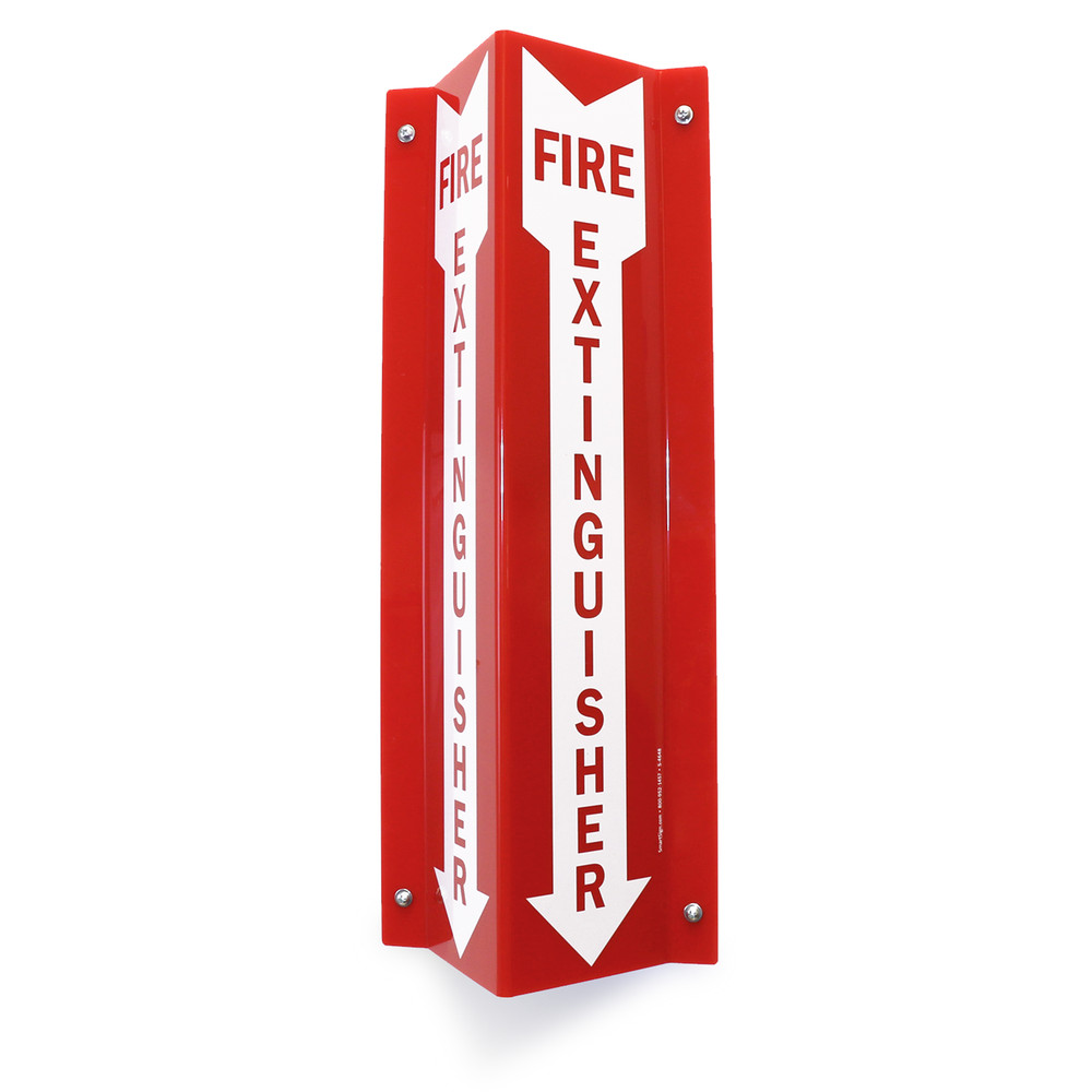 Fire Extinguisher Projecting Sign 18"x4" Red Acrylic Down Arrow