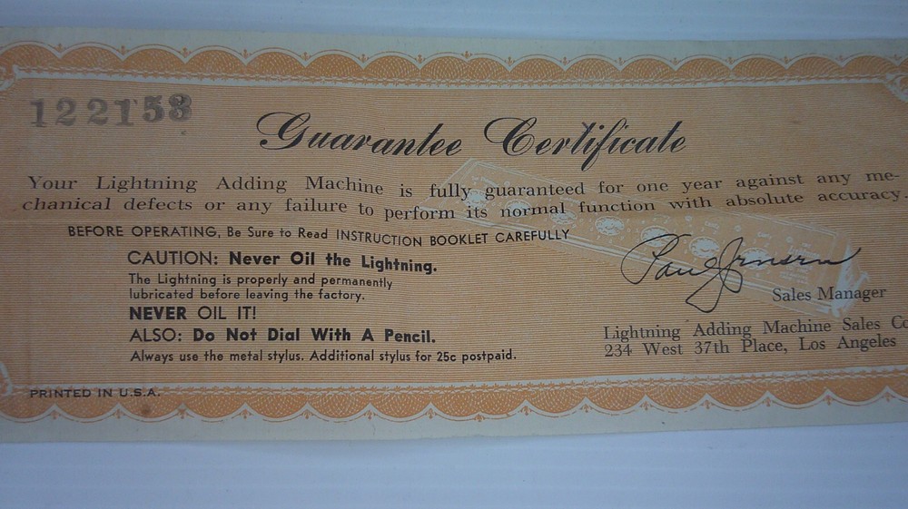 Large Bakelite/ Catlin brown Lightening Adding machine removable w/ instructions