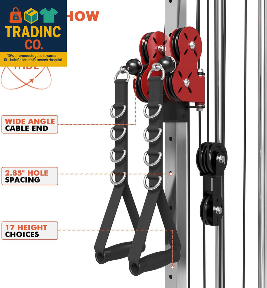 Wall Mount Cable Station, Cable Crossover Machine with Dual Pulley System and 18