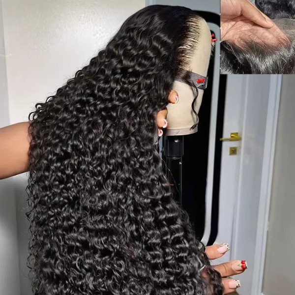 Lace Water Wave Human Hair Wig 13x4  13x6 HD – 1B Natural Black Brazilian Curly