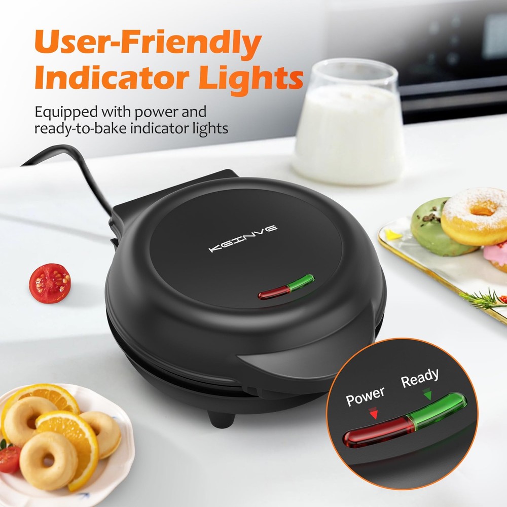 Mini Donut Waffle Cake Maker, 7 Slots Home Baking Machine, Great for Breakfas...