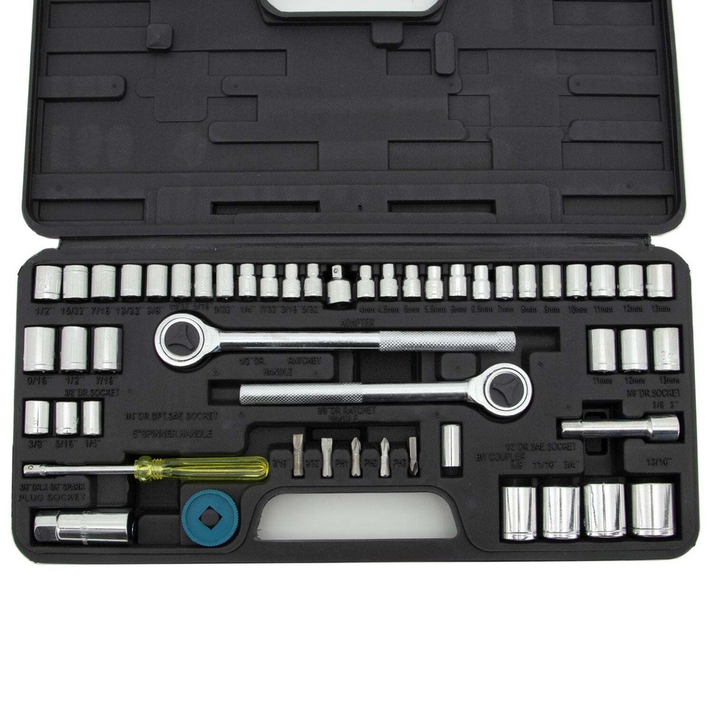 Tool Essentials 52 Piece 1/4", 3/8", & 1/2" Drive Socket Set with Case
