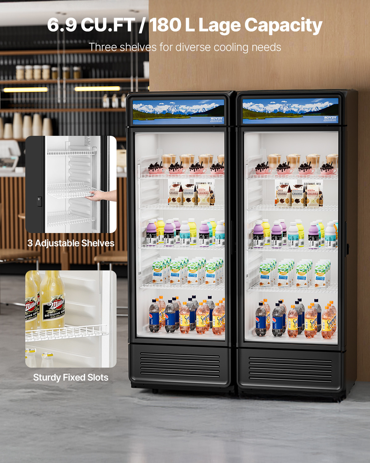 VEVOR Commercial Merchandiser Refrigerator 6.9 CU.FT Glass Door Beverage