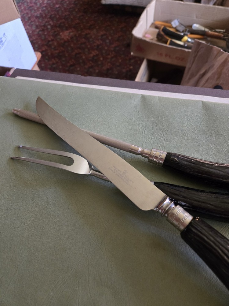 Vintage BAKELITE Handle Carving Set Fork, Knife, Sharpener Westall/Richardson