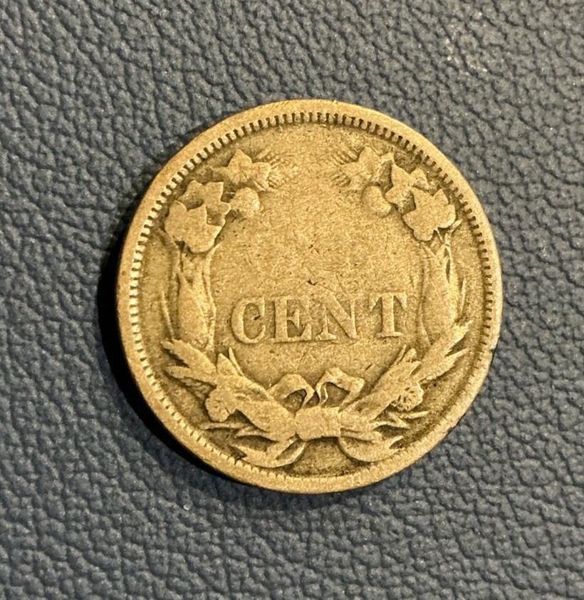 1858 Flying Eagle Cent - ERROR - Grease Strike Through Reverse - “ONE” Missing