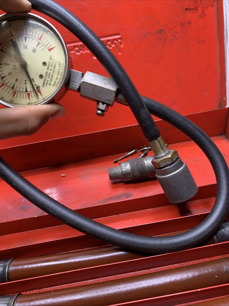 Vintage Snap-On Tools Compression Gauge w/Red Metal Case