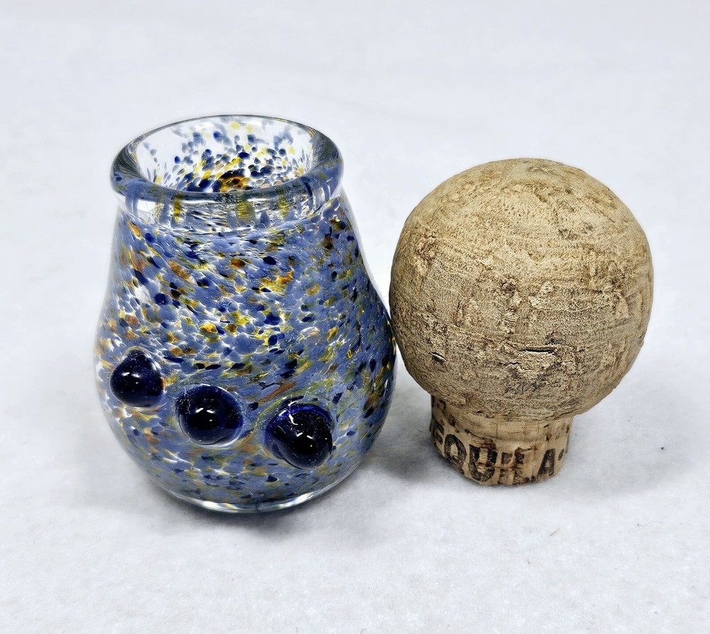 3-4" Round Bluish Glass Potion Bottle with Cork