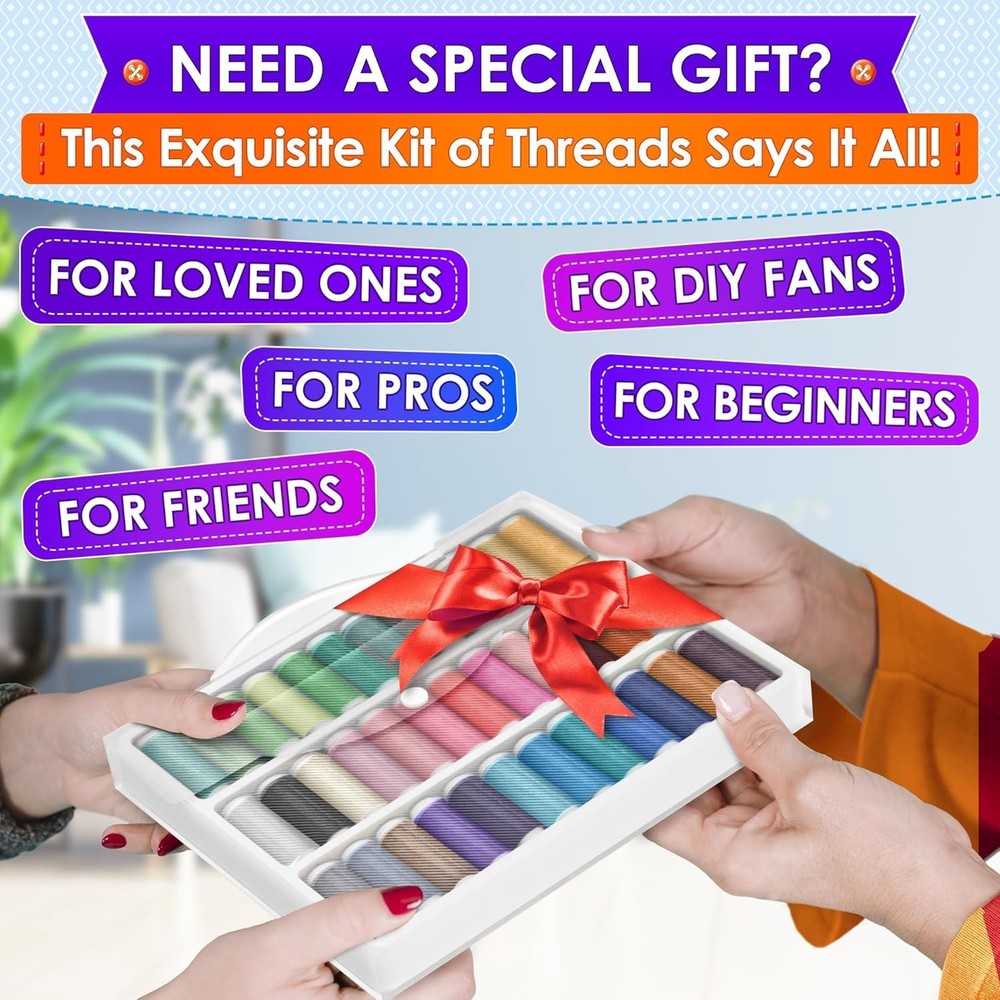 36-Piece Bright Polyester Sewing Thread Set - 250 Yards Each for Versatile Cr...