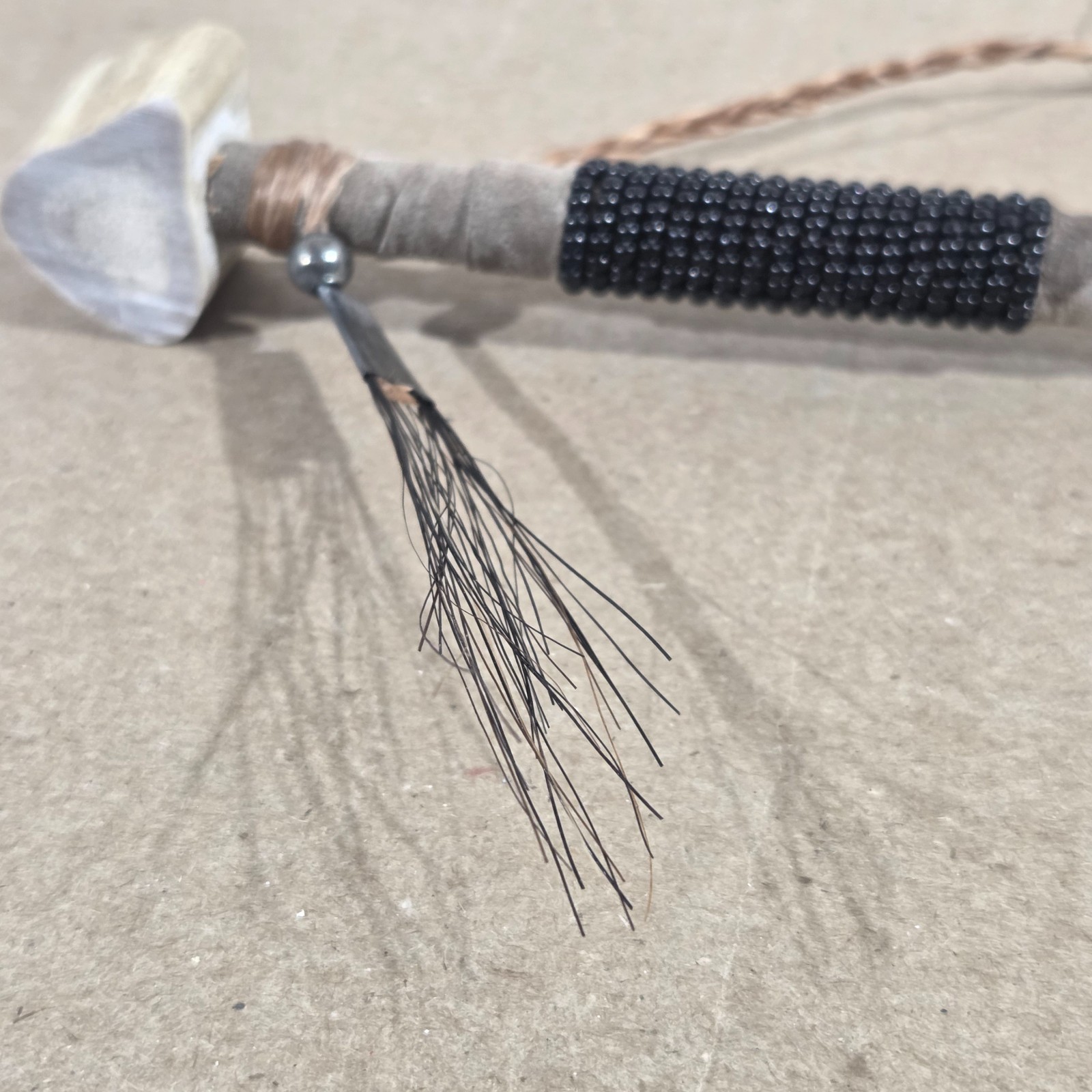 Authentic Navajo Peace Pipe 6" Handcrafted Black Beads leather wood stag