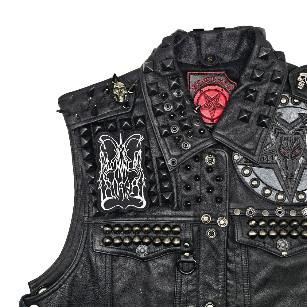 DIMMU BORGIR WHITE LOGO (shaped border) EMBROIDERED PATCH