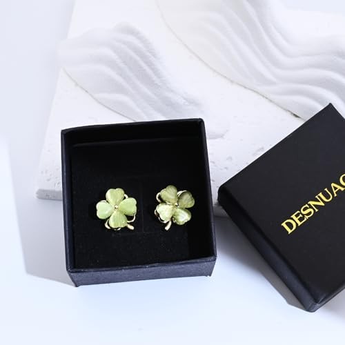 Rotatable Four Leaf Clover Earrings Stud Jade Earrings Green Stud Gold