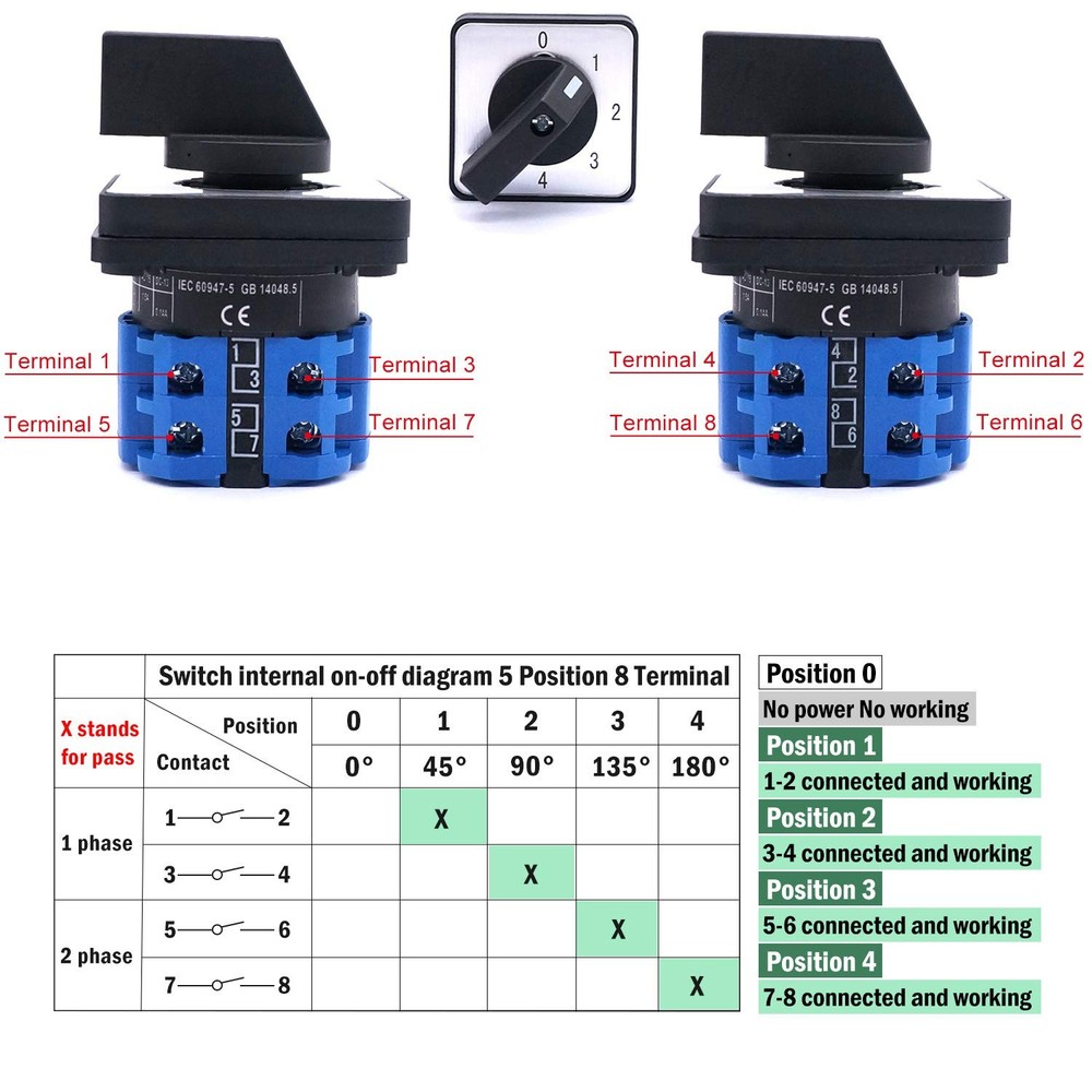 Taiss Universal Changeover Switch 20A 550V 4 Position 8 Terminals Latching Rotar