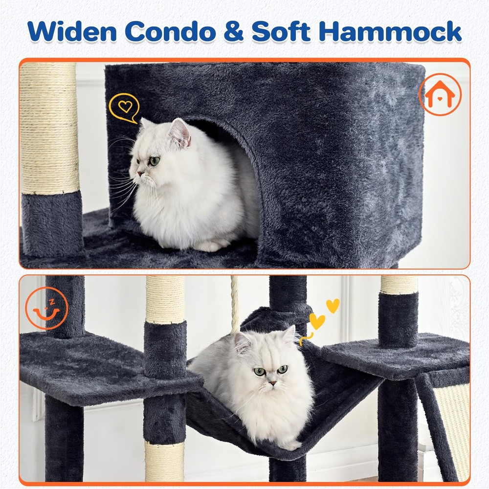 Cat Tree Tower 63in Multi-Level Cat Tower for Indoor Cats with Sisal Scratchi...