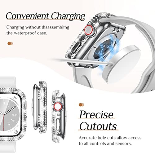 Waterproof Bling Case for Apple Watch Screen Protector SE 40mm Silver